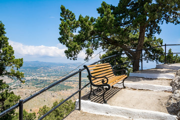 Viewpoint with bench on the way to Tsambika Monastery,  Rhodes Island, Greece - 282583393