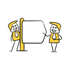 businessman and blank signage or signpost yellow stick figure theme