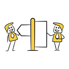 businessman and blank signage or signpost yellow stick figure theme