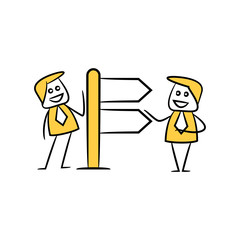 businessman and blank signage or signpost yellow stick figure theme