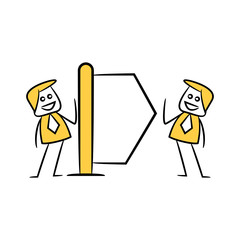 businessman and blank signage or signpost yellow stick figure theme