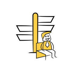 businessman and blank signage or signpost yellow stick figure theme