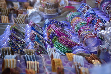 A set of bangles on a street shop in hyderabad.