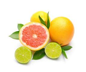 Fototapeta na wymiar Different citrus fruits on white background
