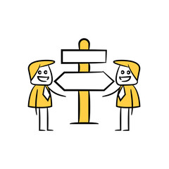 businessman and blank signage or signpost yellow stick figure theme