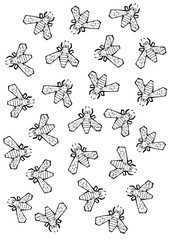 Set of flies, beetles, bees, wasps. Hand illustration. Coloring. BLACK outline drawing. Design of print, wallpaper, fabric.