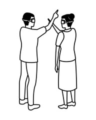 virtual reality technology experience cartoon in black and white