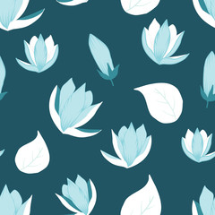 Naklejka na ściany i meble Blue and white magnolia, in a seamless pattern design