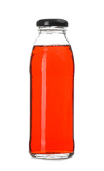 Bottle of tasty pomegranate juice on white background
