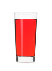 Glass of tasty pomegranate juice on white background