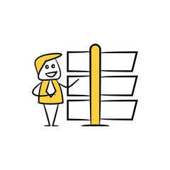 businessman and blank signage or signpost yellow stick figure theme