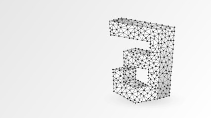 CSS coding language sign. Device, programming, developing concept. Abstract, digital, wireframe, low poly mesh, Raster white origami 3d illustration Triangle line, dot