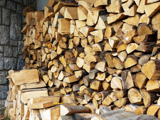 Chopped wood prepared for the winter heating season