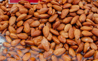 almonds soaked in water  for sale at farmers market