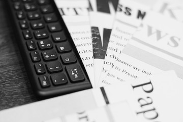 Concept for Journalism - Lots of Newspapers and Magazines Stacked in Pile and Computer Keyboard. News and Business Data in Tabloid Journals