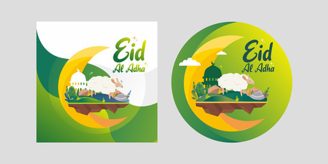 Sheep and mosque illustration for Eid Adha Mubarak