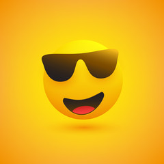 Smiling Emoji with Sunglasses on Yellow Background - Vector Design