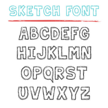 Sketch font, decorative latin alphabet type set.
