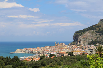 Fototapeta na wymiar View at Cefalu at the base of 270m high limestone rock, Sicily