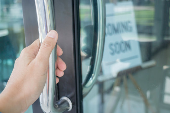 Woman Hand Opening See Through Door