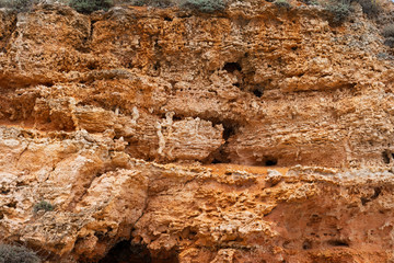 Rocky clay cliffs at the beach