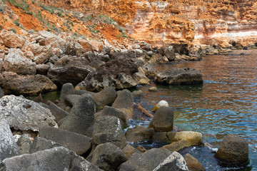 Rocky clay cliffs at the beach