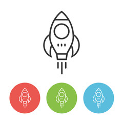 Flying rocket outline vector icon