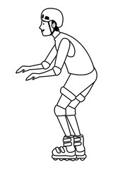 Young man with skates cartoon in black and white