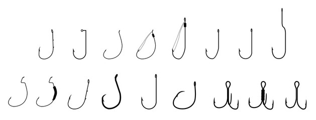 Set of  Fishing Hooks Types of Fishing Hooks isolated  on white background vector  illustration