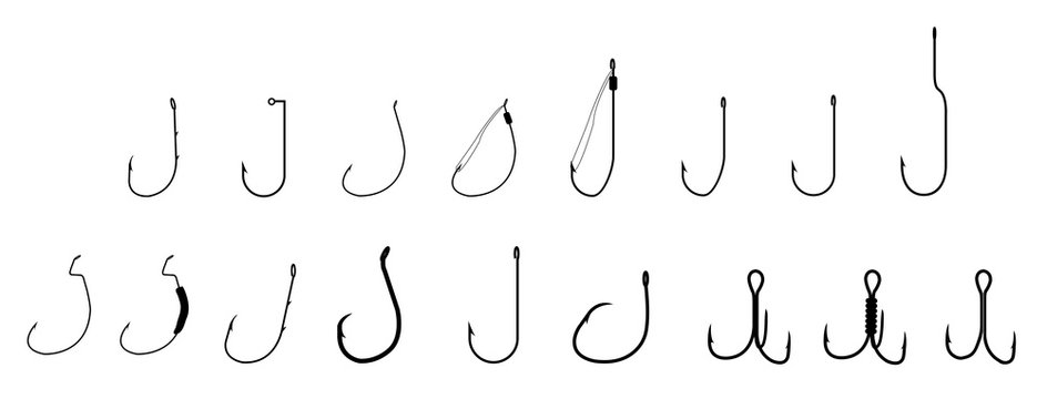 Set of Fishing Hooks Types of Fishing Hooks isolated on white background  vector illustration Stock Vector