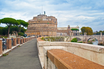 Fototapeta na wymiar Image of a road to Castel Sant'Angelo castle