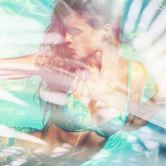  girl  in pool  portrait summer vibes double exposure
