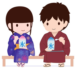 可愛い旅人たち　ベンチでかき氷　浴衣　タイプC