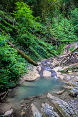 Picturesque waterfall in high mountains. Nature