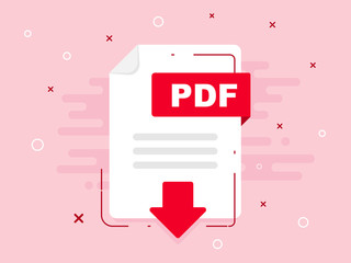 Download PDF icon file with label. Downloading document concept. Banner for business, marketing and advertising. Vector Illustration. stock illustration