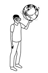 virtual reality technology experience cartoon in black and white