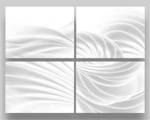 Set of white fabric material smooth wave abstract background.