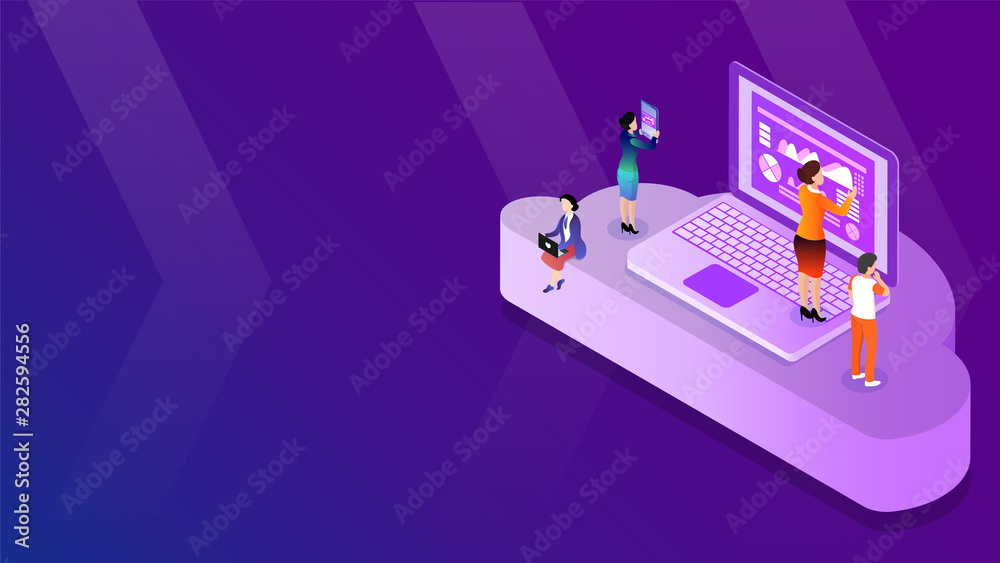 Canvas Prints 3d isometric illustration of business people maintains data from digital devices on cloud server for