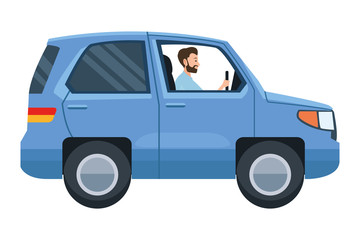 Man driving SUV vehicle sideview cartoon