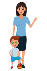 Family single mother with children cartoon