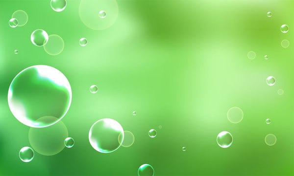 Shiny Abstract Bubbles Decorated Green Background With Space For Your Message.