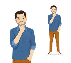 Man in casual clothes thinking isolated vector illustration