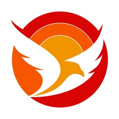 Eagle and sun silhouette icon suitable for logos, icons, print, and others