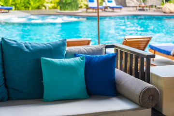 Comfortable pillow on sofa decoration outdoor patio - 282595381
