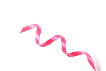 Pink ribbon isolated on white background. Gift concept