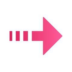 Pink arrow with dotted line flat design long shadow color icon. Rightward direction. Arrowhead pointing to right. Navigation pointer, indicator sign. Indicating symbol. Vector silhouette illustration