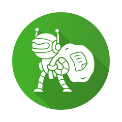 Scraper bot flat design long shadow glyph icon. Malicious bad robot. Content stealing. Internet data collecting bot. Web scraping service. Artificial intelligence. Vector silhouette illustration