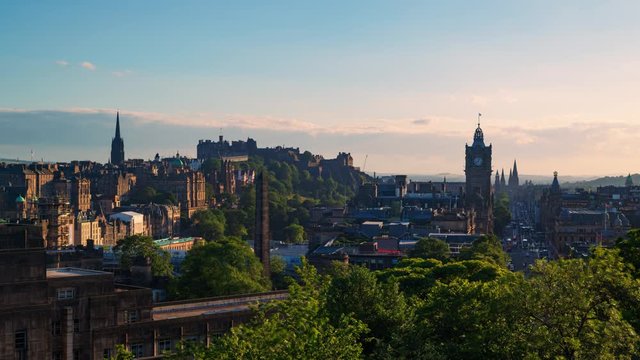 Time lapse view of Edinburgh castle, and the old and the new towns