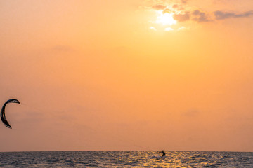 kitesurfing with a spectacular sunset in Cartagena, Colombia