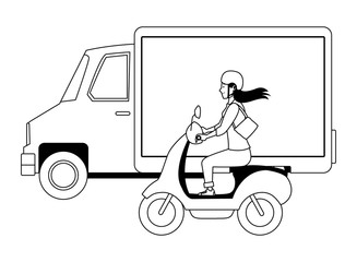 Vehicle and motorcycle with drivers riding in black and white
